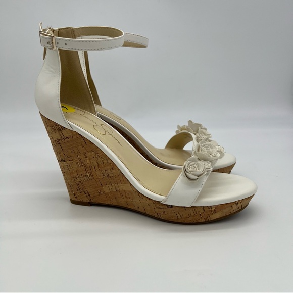 JESSICA SIMPSON White Jeffina Leather Wedge Sandals Size 9M - Picture 1 of 12